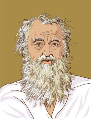 Kötümser Diogenes (MÖ 404-MÖ 323) çizgi sanatında bir portre. Alaycı felsefenin kurucularından olan antik Yunan filozofu Stoic 'in kendi kendine yetebilme ve lüksün reddedilmesini vurguladı..