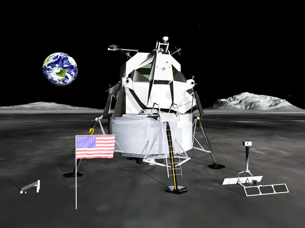 Ay Modülü Bilgisayar 3d illüstrasyon oluşturdu — Stok fotoğraf