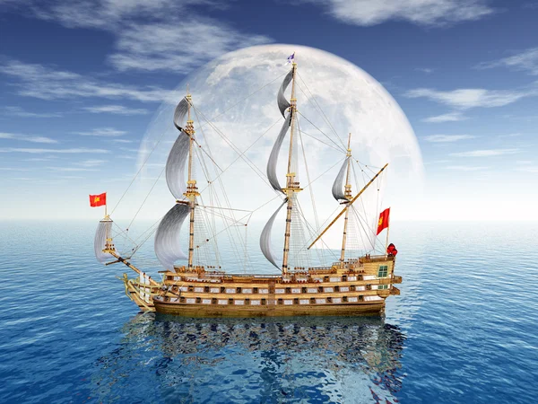 Sailing Ship with Moon — Stock Photo, Image