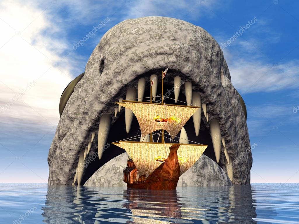 Sea Monster with Sailing Ship — Stock Photo © mic1805 12779422