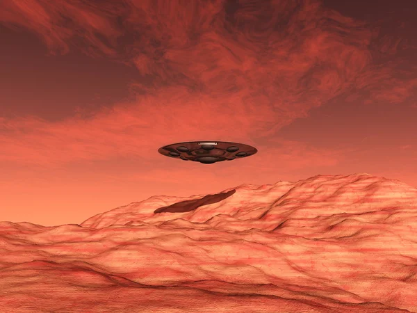 Alien ruimteschip over de mars — Stockfoto