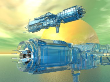 alien Uzay gemileri ile sarı gezegen