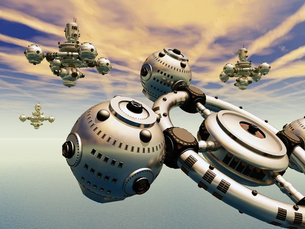 Alien Planet with Alien Spaceships — Stock Photo, Image