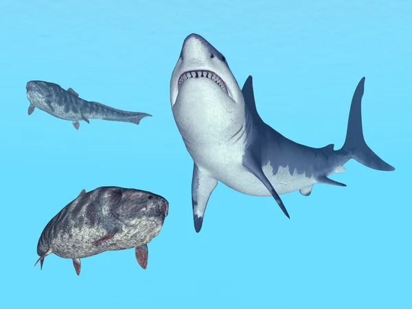 Tubarão Branco e Dunkleosteus — Fotografia de Stock