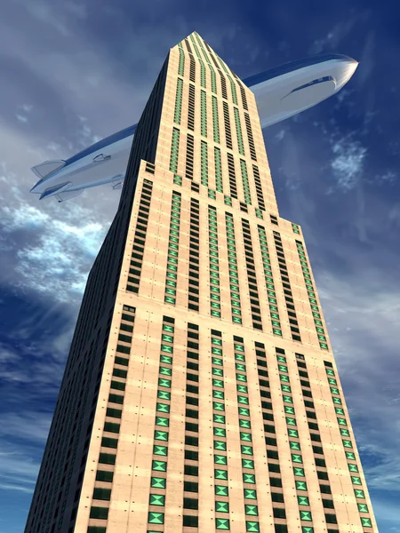 Skyscraper and Airship — Stock Photo, Image