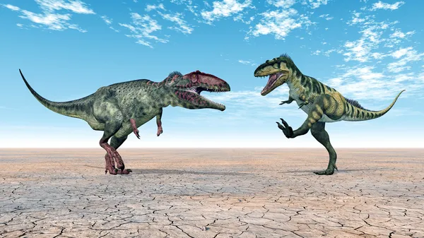 Dinosauro Giganotosaurus e Dinosauro Bistahieversor — Foto Stock