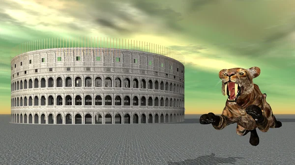 The Colosseum and Jumping Tiger — Stock Photo, Image