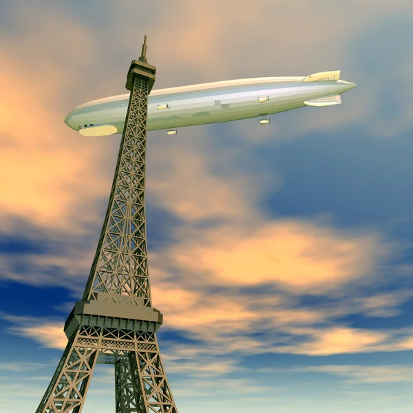 Eiffel Tower and Airship — Stock Photo, Image