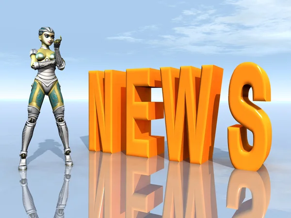 Female Robot with the word NEWS — Stock Photo, Image
