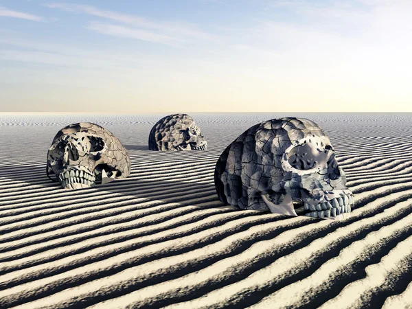 砂漠の風景の中の人間の頭骨 — ストック写真