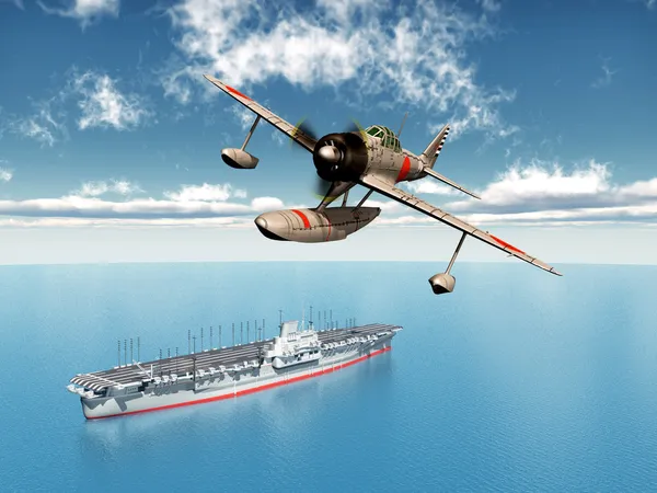 Fighter Bomber and Aircraft Carrier — Stock Photo, Image