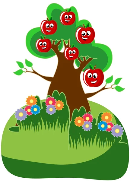 Apple Tree Cartoon — Stockfoto