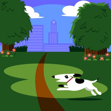 Köpek parkta koşuyor.