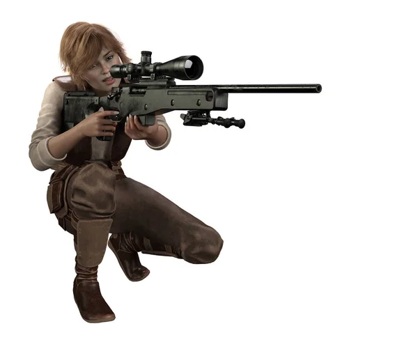 Дівчина Снайперською Гвинтівкою Ізольована — стокове фото