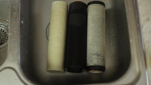 Used Dirty Water Filters Kitchen Wash Basin — 图库视频影像