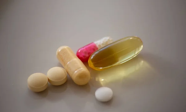 Different Pills Capsules White Surface — Stock Photo, Image