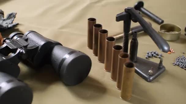 Accessories Shotgun Cartridges Reloading Gun Primers Shells Gunpowder Cartridges Scales — Vídeo de Stock