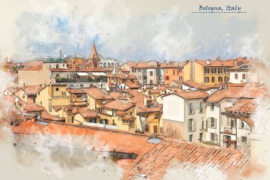 İtalya 'nın Bologna şehrinde, kartpostal ya da illüstrasyon için kullanılan eskiz tarzı