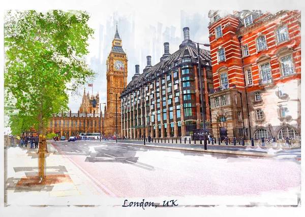 City Life London Marker Sketch Style Using Postcard Illustration — Stock Photo, Image