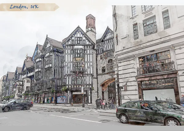 Życie Miasta Londyn Stylu Szkic Akwarela Wykorzystania Pocztówkę Lub Ilustracji — Zdjęcie stockowe