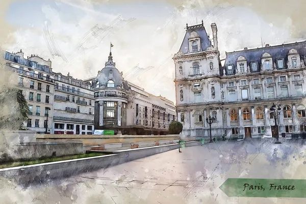 Vida Ciudad París Estilo Boceto Para Usar Para Postal Ilustración — Foto de Stock