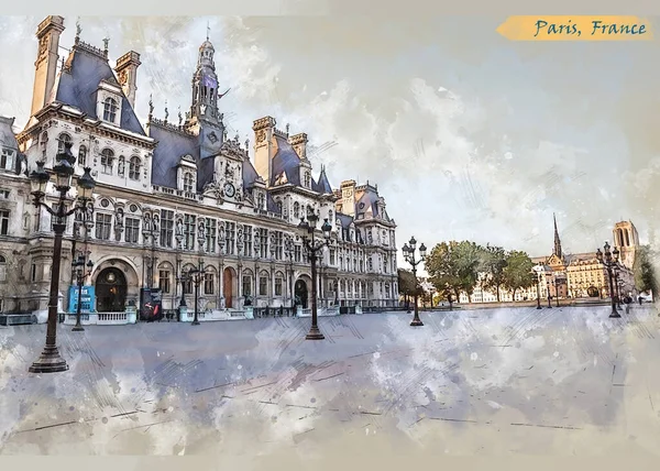 Vida Ciudad París Estilo Boceto Para Usar Para Postal Ilustración — Foto de Stock