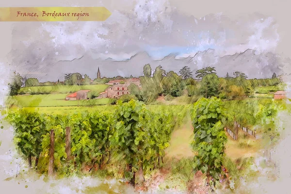 Landschaft Der Region Bordeaux Frankreich Stil Einer Aquarellskizze Zur Verwendung — Stockfoto