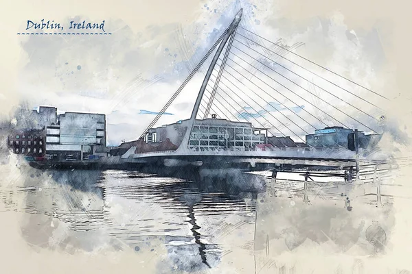 Жизнь Города Дублина Ирландия Стиле Скетч Использования Качестве Открытки Иллюстрации — стоковое фото