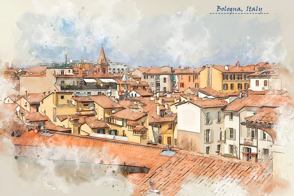 意大利波洛尼亚的城市生活 用于明信片或插图的草图风格 — 图库照片