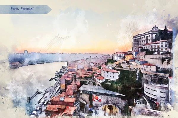 葡萄牙波尔图的城市生活 用于明信片或插图的草图风格 — 图库照片