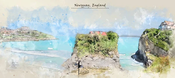 Costa Newquay Regno Unito Stile Schizzo Utilizzo Cartolina Illustrazione — Foto Stock