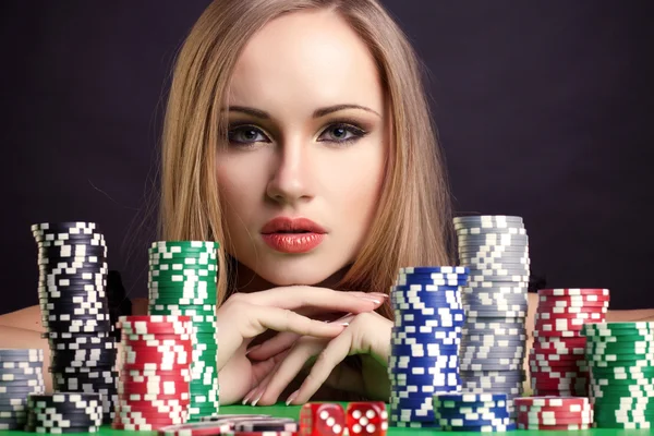 Sexy woman with game chips — Stock Photo, Image