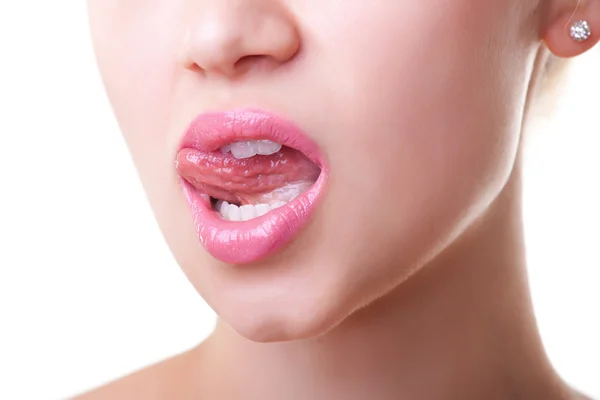 Pink lips, close-up portrait — Stock Photo, Image