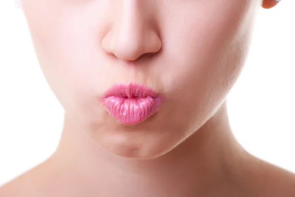 Pink lips, close-up portrait — Stock Photo, Image