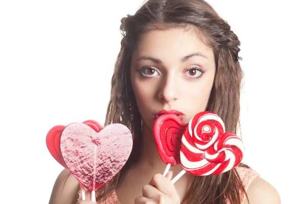 Menina com retrato pirulito — Fotografia de Stock