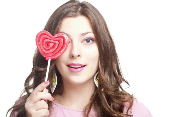 Chica con retrato de piruleta — Foto de Stock