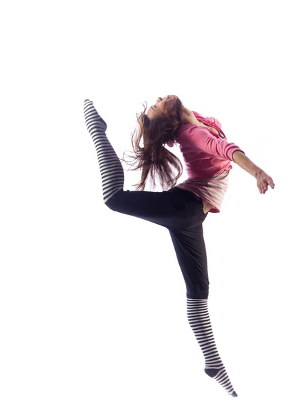 Bailarina de ballet moderna bailando sobre el fondo blanco del estudio — Foto de Stock