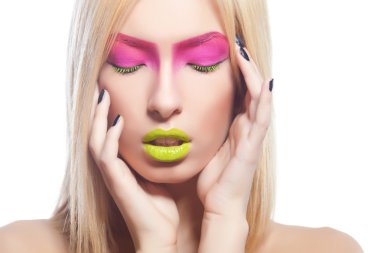 moda sarışın süper model, portre studio vurdu