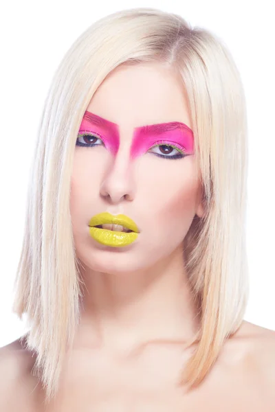 Mode blonde supermodel, close-up studio opname — Stockfoto