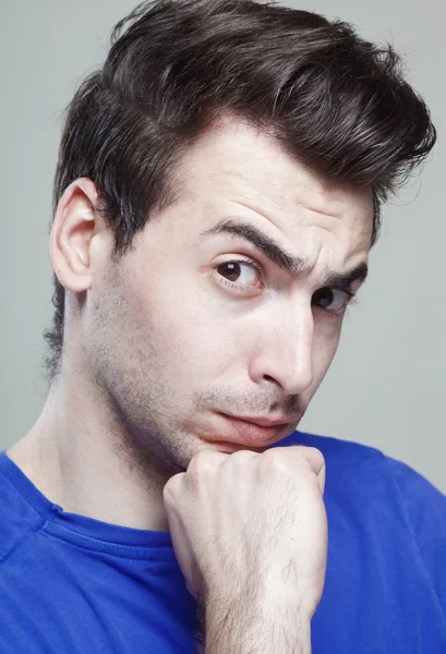 Funny face of young man, close up shot — Stock Photo, Image