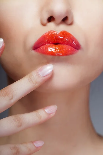 Red lips, close-up portrait — Stock Photo, Image