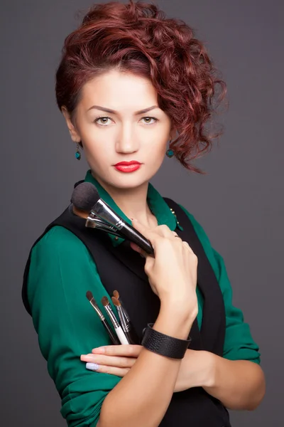 Makeup artist. Closeup portrait of beautiful girl — Stock Photo, Image