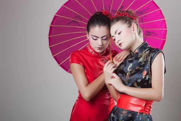 Two geisha in studio — Stock Photo, Image