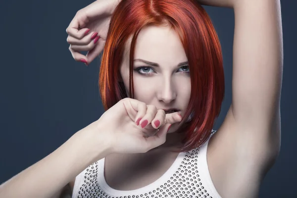 Red hair. Beautiful Woman with Short Hair — Stock Photo, Image