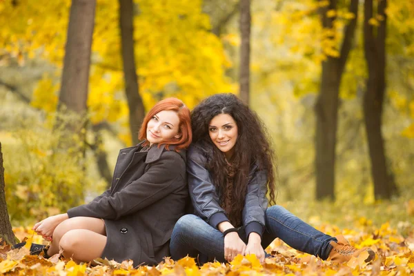 Осенний портрет красивых девушек в непринужденном стиле — стоковое фото
