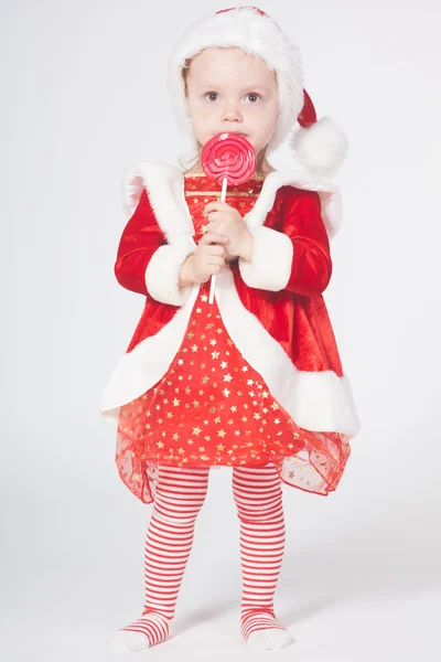 Santa Claus baby girl, studio shot — Stock Photo, Image