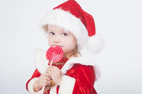 Santa Claus baby girl, studio shot — Stock Photo, Image