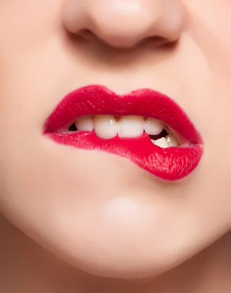 Red lips, close-up portrait — Stock Photo, Image