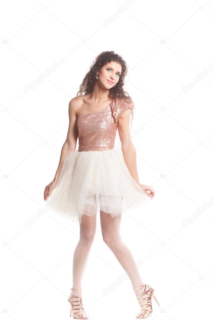 Beautiful young girl in short dress