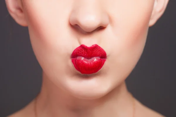 Red lips, close-up portrait — Stock Photo, Image